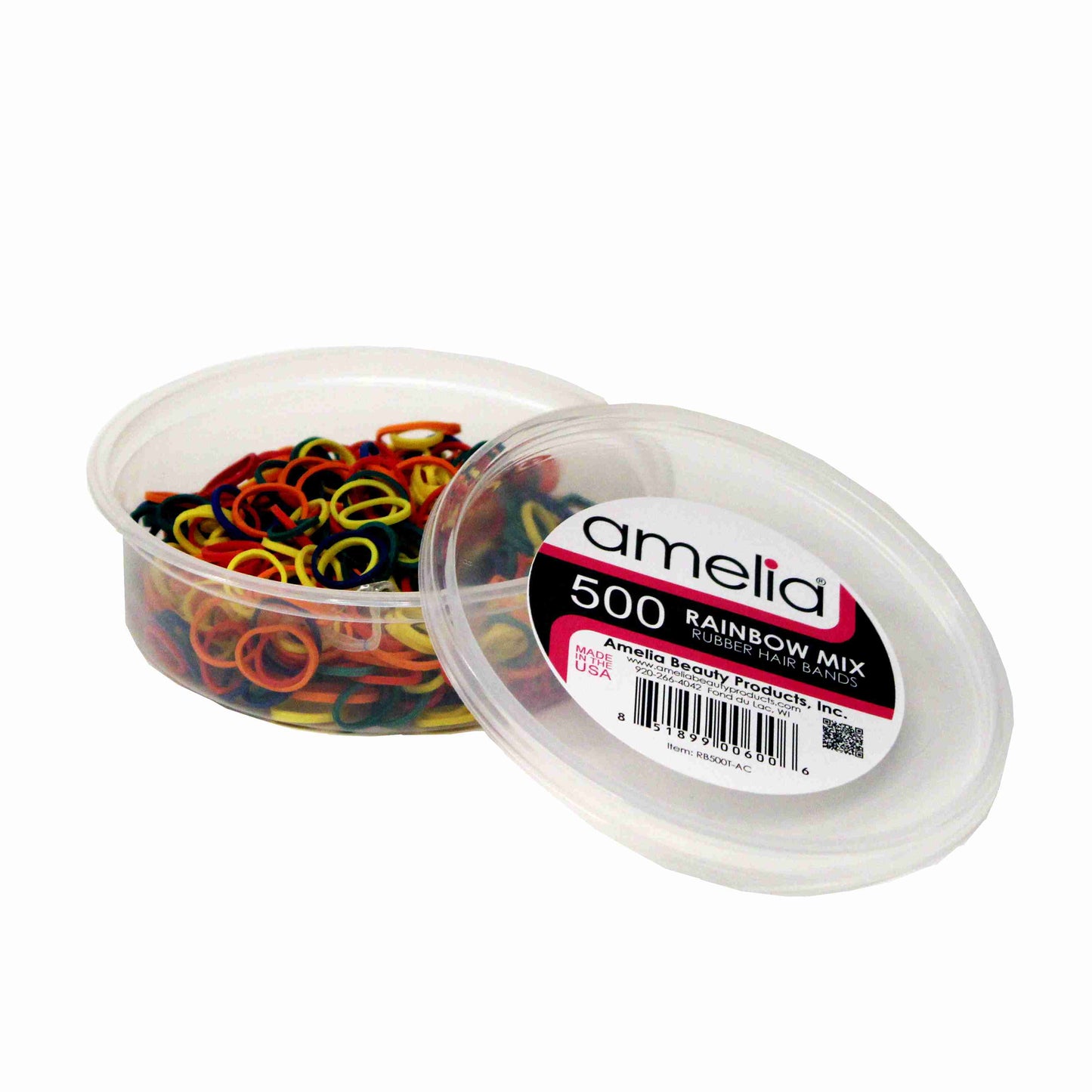 Amelia Beauty | 1/2in, Rainbow Mix, Elastic Rubber Band Pony Tail Holders | Made in USA, Ideal for Ponytails, Braids, Twists, Dreadlocks, Styling Accessories for Women, Men and Girls | 500 Pack