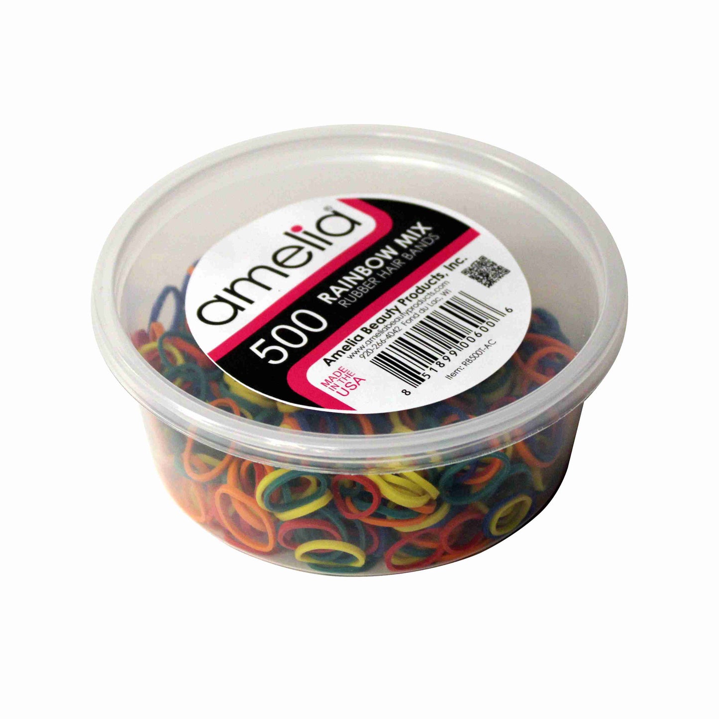 Amelia Beauty | 1/2in, 500ct Elastic Rubber Band Pony Tail Holders | Made in USA | Dozen Pack