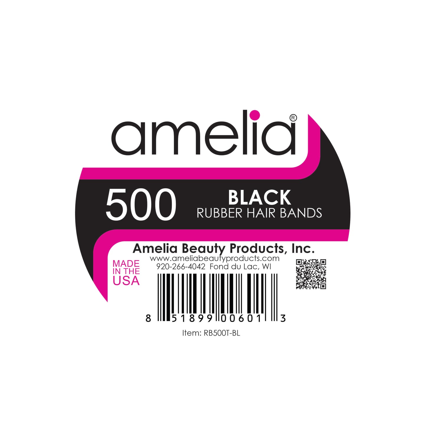 Amelia Beauty | 1/2in, Black, Elastic Rubber Band Pony Tail Holders | Made in USA, Ideal for Ponytails, Braids, Twists, Dreadlocks, Styling Accessories for Women, Men and Girls | 500 Pack