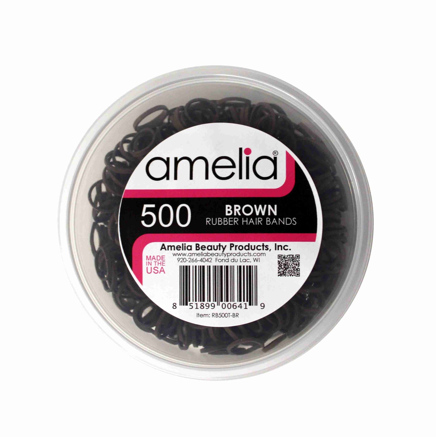 Amelia Beauty | 1/2in, Brown, Elastic Rubber Band Pony Tail Holders | Made in USA, Ideal for Ponytails, Braids, Twists, Dreadlocks, Styling Accessories for Women, Men and Girls | 500 Pack