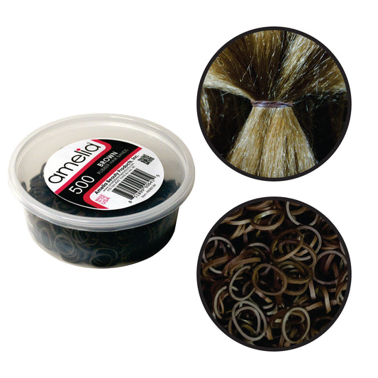 Amelia Beauty | 1/2in, Brown, Elastic Rubber Band Pony Tail Holders | Made in USA, Ideal for Ponytails, Braids, Twists, Dreadlocks, Styling Accessories for Women, Men and Girls | 500 Pack