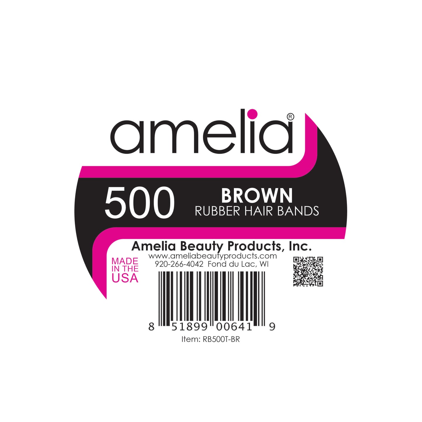 Amelia Beauty | 1/2in, Brown, Elastic Rubber Band Pony Tail Holders | Made in USA, Ideal for Ponytails, Braids, Twists, Dreadlocks, Styling Accessories for Women, Men and Girls | 500 Pack
