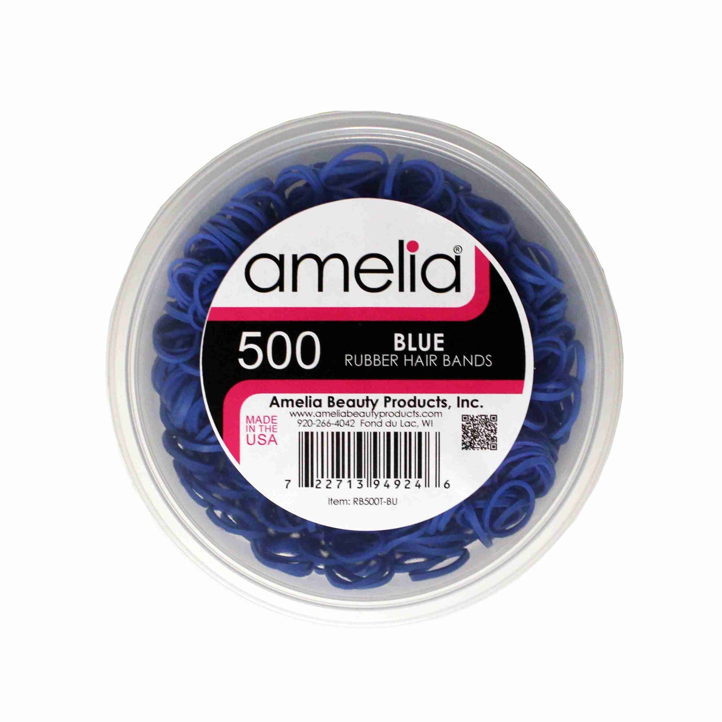 Amelia Beauty | 1/2in, Blue, Elastic Rubber Band Pony Tail Holders | Made in USA, Ideal for Ponytails, Braids, Twists, Dreadlocks, Styling Accessories for Women, Men and Girls | 500 Pack