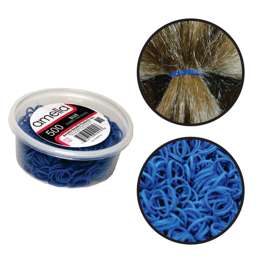 Amelia Beauty | 1/2in, Blue, Elastic Rubber Band Pony Tail Holders | Made in USA, Ideal for Ponytails, Braids, Twists, Dreadlocks, Styling Accessories for Women, Men and Girls | 500 Pack
