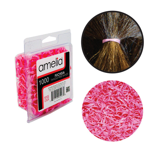 Amelia Beauty | 1/2in, Fuchsia, Tangle Free Elastic Pony Tail Holders | Made in USA, Ideal for Ponytails, Braids, Twists. For Women, Girls. Pain Free, Snag Free, Easy Off | 500 Pack