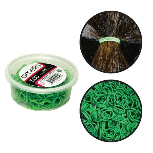 Amelia Beauty | 1/2in, Lime, Elastic Rubber Band Pony Tail Holders | Made in USA, Ideal for Ponytails, Braids, Twists, Dreadlocks, Styling Accessories for Women, Men and Girls | 500 Pack