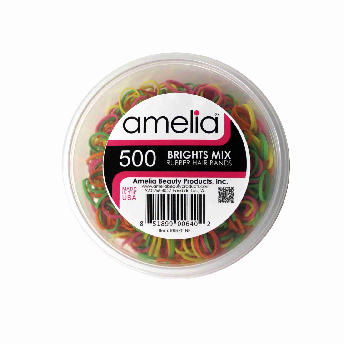 Amelia Beauty | 1/2in, Brights Neon Mix, Elastic Rubber Band Pony Tail Holders | Made in USA, Ideal for Ponytails, Braids, Twists, Dreadlocks, Styling Accessories for Women, Men and Girls | 500 Pack