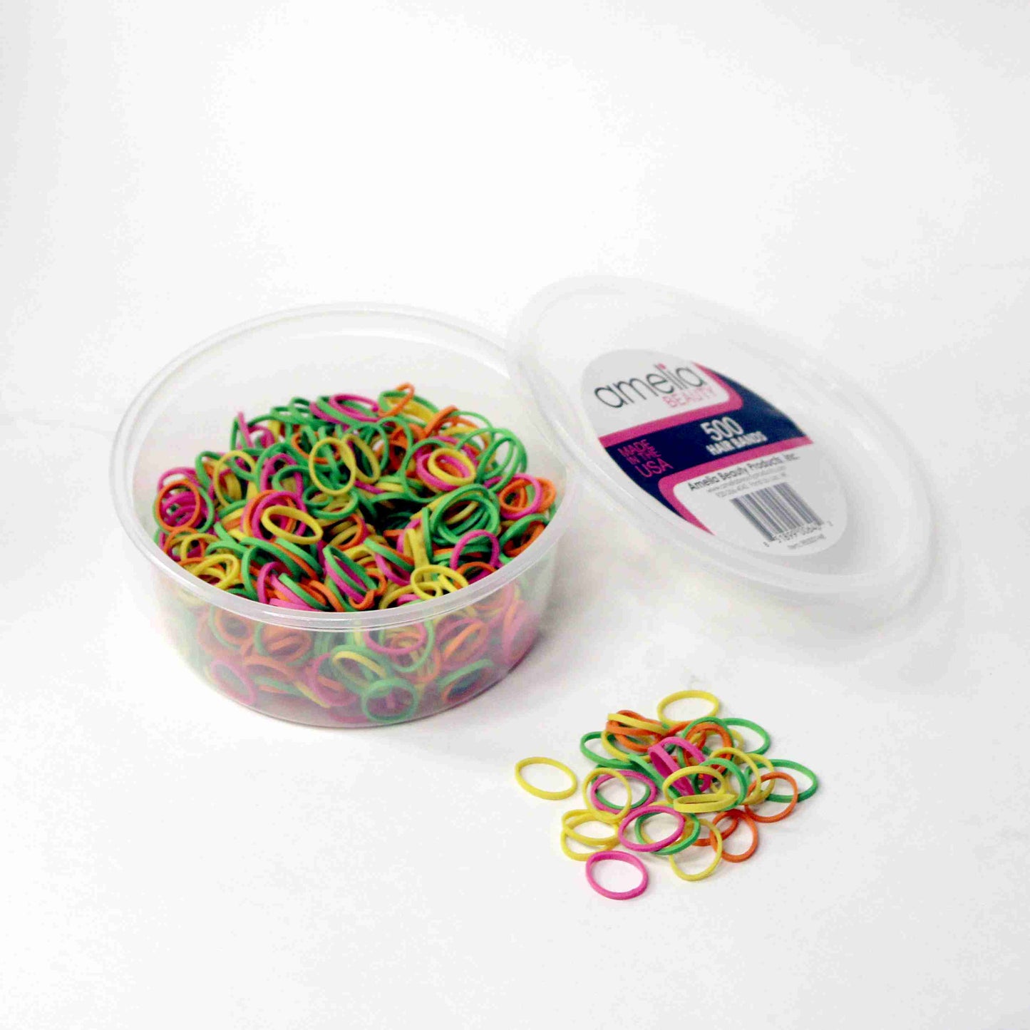 Amelia Beauty | 1/2in, Brights Neon Mix, Elastic Rubber Band Pony Tail Holders | Made in USA, Ideal for Ponytails, Braids, Twists, Dreadlocks, Styling Accessories for Women, Men and Girls | 500 Pack