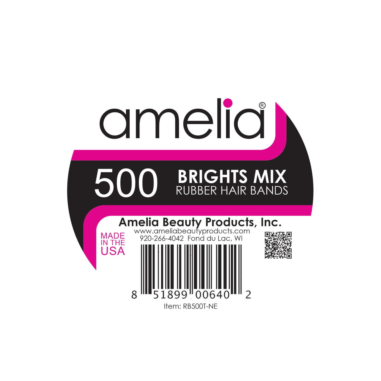 Amelia Beauty | 1/2in, Brights Neon Mix, Elastic Rubber Band Pony Tail Holders | Made in USA, Ideal for Ponytails, Braids, Twists, Dreadlocks, Styling Accessories for Women, Men and Girls | 500 Pack