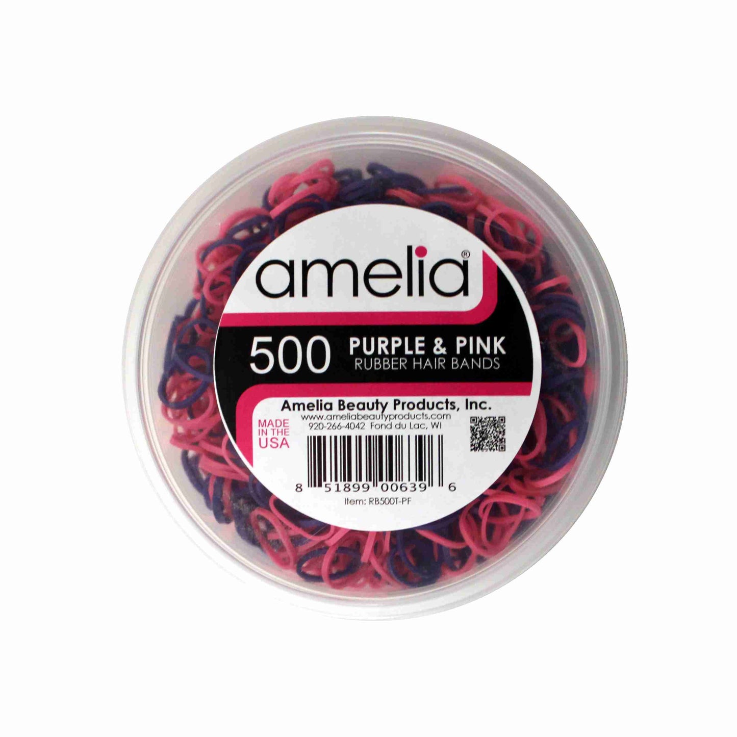 Amelia Beauty | 1/2in, Purple and Fuchsia Mix, Elastic Rubber Band Pony Tail Holders | Made in USA, Ideal for Ponytails, Braids, Twists, Dreadlocks, Styling Accessories for Women, Men and Girls | 500 Pack