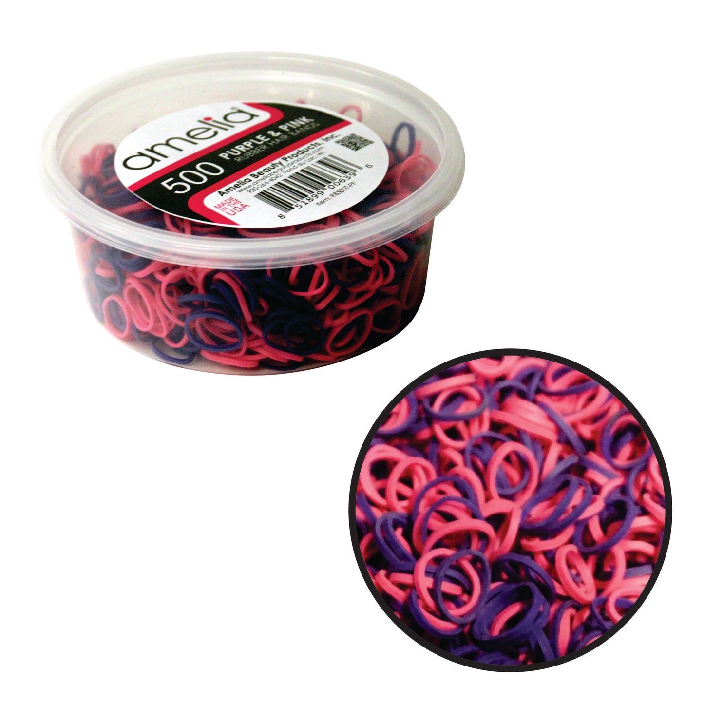 Amelia Beauty | 1/2in, Purple and Fuchsia Mix, Elastic Rubber Band Pony Tail Holders | Made in USA, Ideal for Ponytails, Braids, Twists, Dreadlocks, Styling Accessories for Women, Men and Girls | 500 Pack