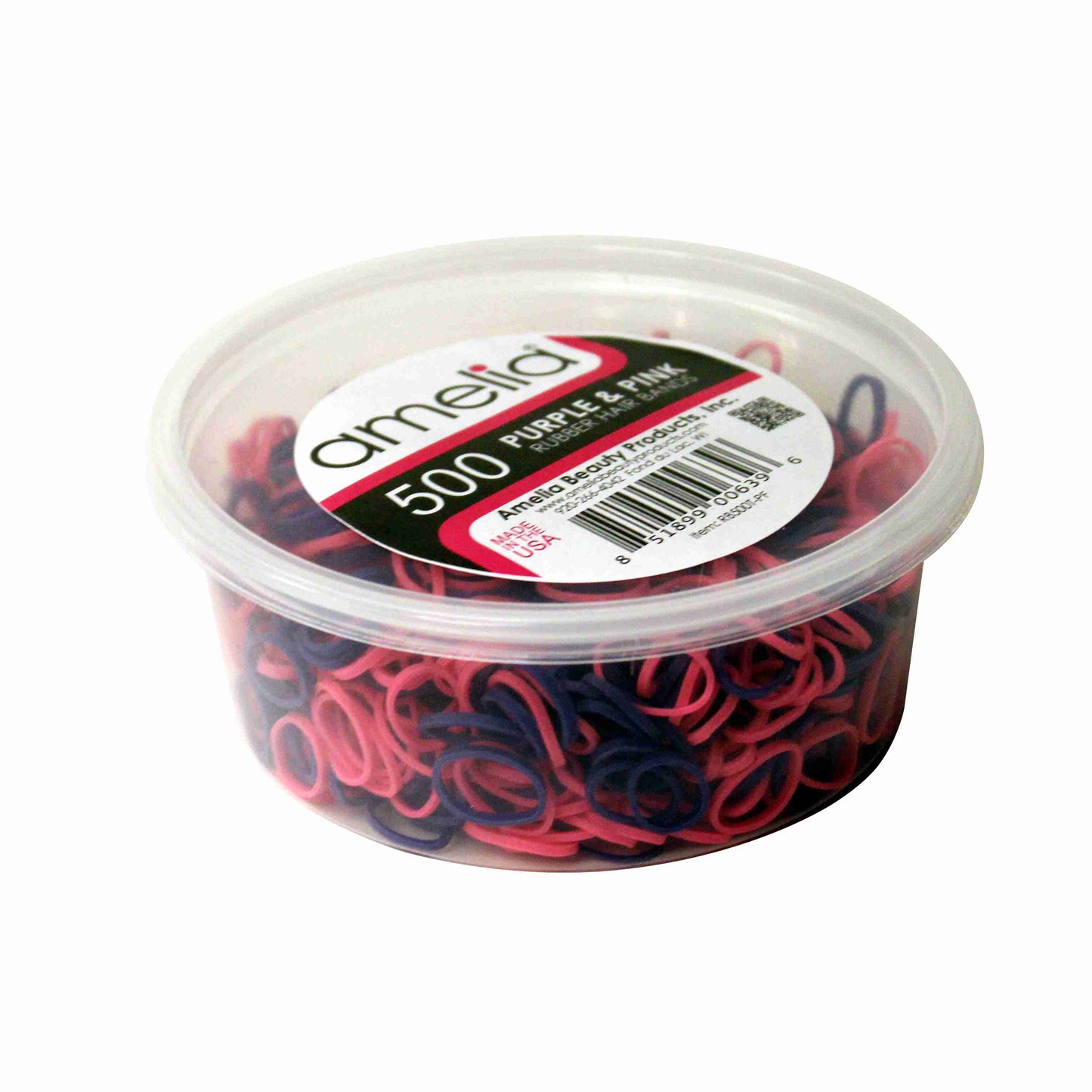 Amelia Beauty | 1/2in, Purple and Fuchsia Mix, Elastic Rubber Band Pony Tail Holders | Made in USA, Ideal for Ponytails, Braids, Twists, Dreadlocks, Styling Accessories for Women, Men and Girls | 500 Pack