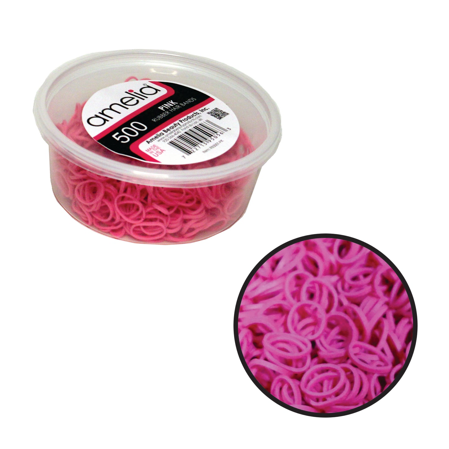 Amelia Beauty | 1/2in, Pink, Elastic Rubber Band Pony Tail Holders | Made in USA, Ideal for Ponytails, Braids, Twists, Dreadlocks, Styling Accessories for Women, Men and Girls | 500 Pack