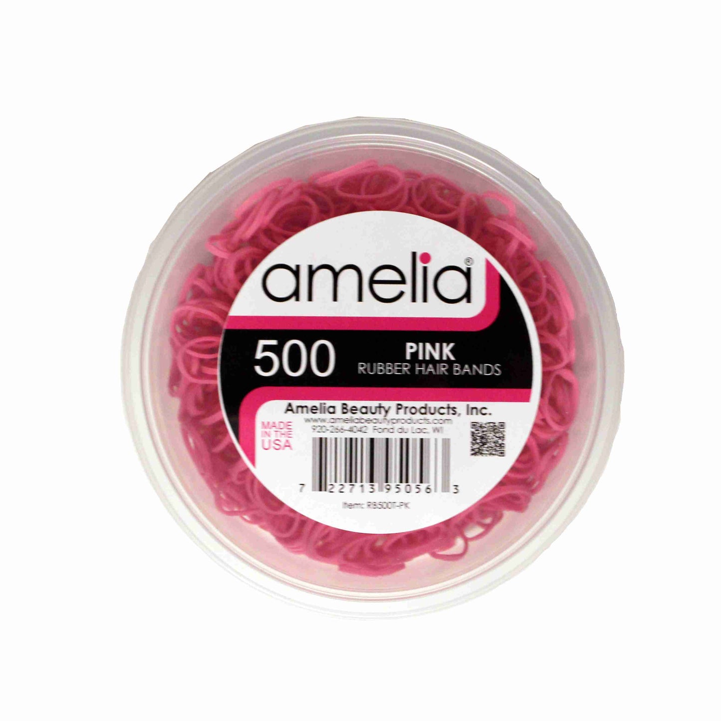 Amelia Beauty | 1/2in, Pink, Elastic Rubber Band Pony Tail Holders | Made in USA, Ideal for Ponytails, Braids, Twists, Dreadlocks, Styling Accessories for Women, Men and Girls | 500 Pack
