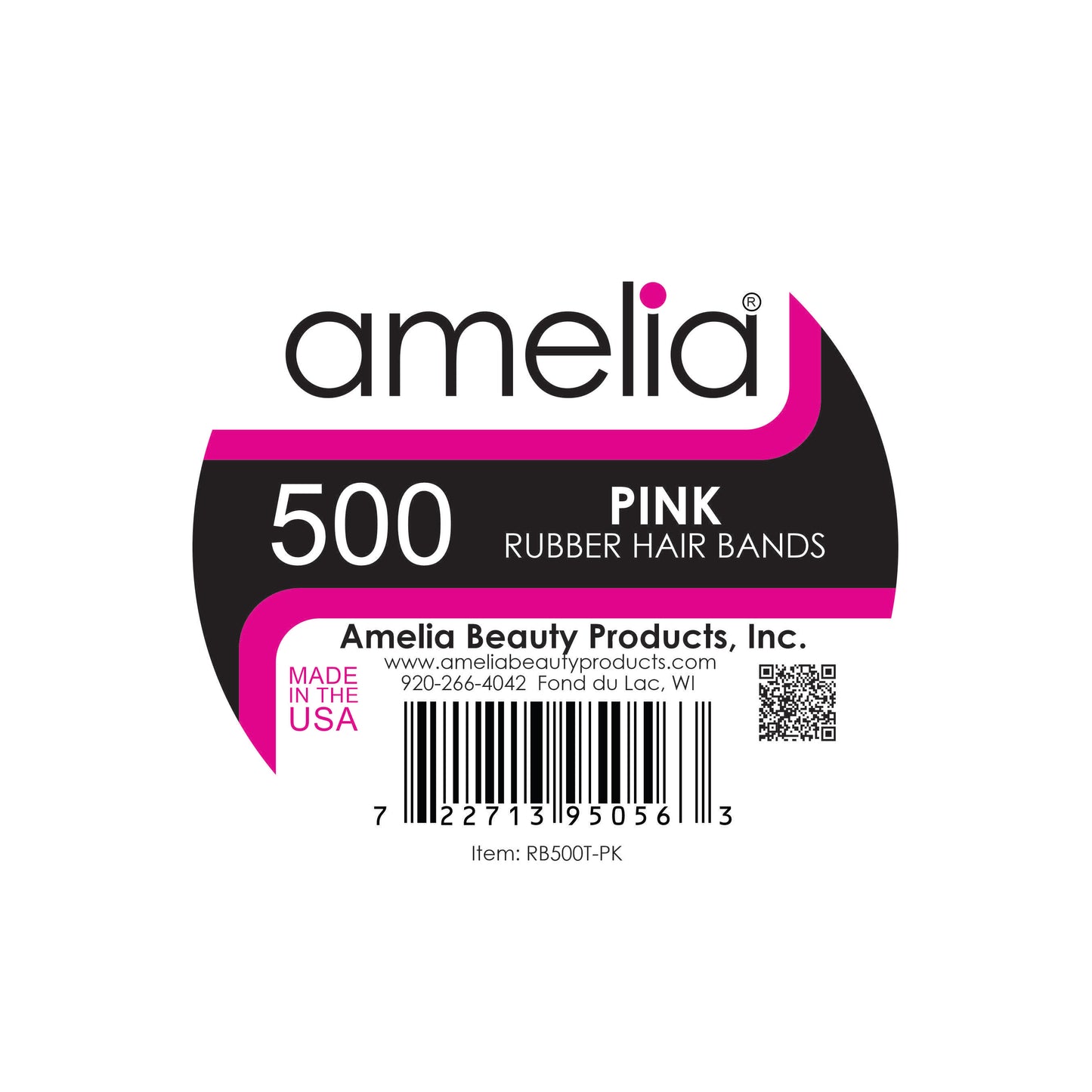 Amelia Beauty | 1/2in, Pink, Elastic Rubber Band Pony Tail Holders | Made in USA, Ideal for Ponytails, Braids, Twists, Dreadlocks, Styling Accessories for Women, Men and Girls | 500 Pack