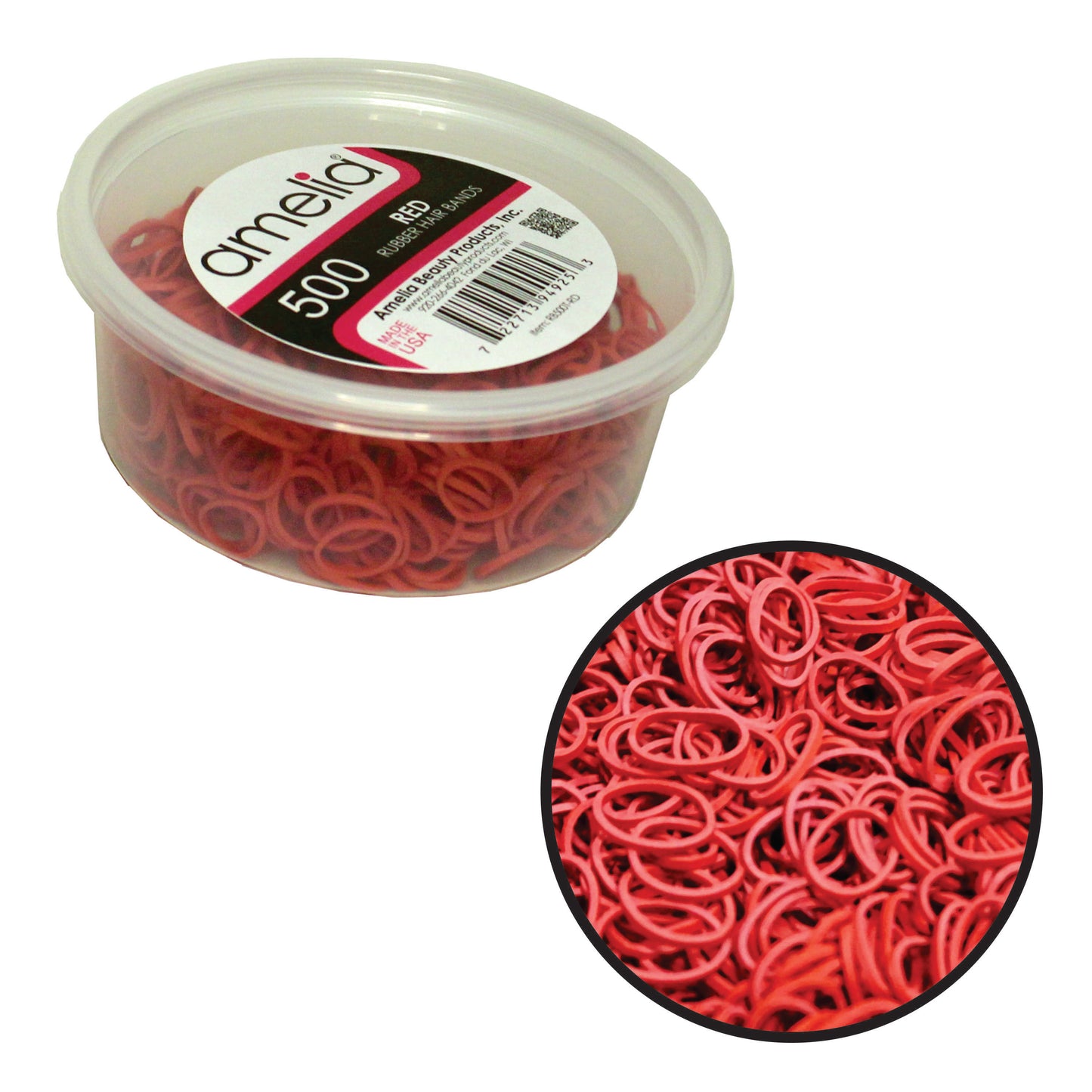 Amelia Beauty | 1/2in, Red, Elastic Rubber Band Pony Tail Holders | Made in USA, Ideal for Ponytails, Braids, Twists, Dreadlocks, Styling Accessories for Women, Men and Girls | 500 Pack