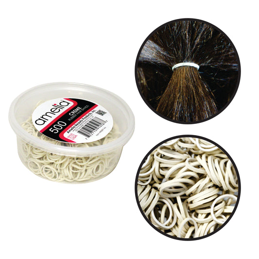 Amelia Beauty | 1/2in, Creme, Elastic Rubber Band Pony Tail Holders | Made in USA, Ideal for Ponytails, Braids, Twists, Dreadlocks, Styling Accessories for Women, Men and Girls | 500 Pack
