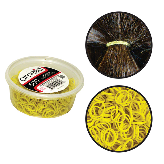 Amelia Beauty | 1/2in, Yellow, Elastic Rubber Band Pony Tail Holders | Made in USA, Ideal for Ponytails, Braids, Twists, Dreadlocks, Styling Accessories for Women, Men and Girls | 500 Pack