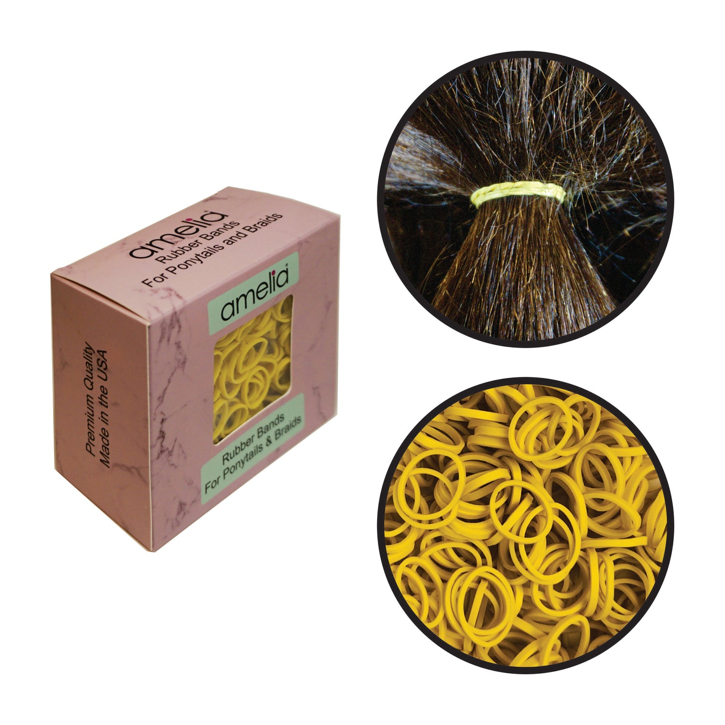 Amelia Beauty | 1/2in, Yellow, Elastic Rubber Band Pony Tail Holders | Made in USA, Ideal for Ponytails, Braids, Twists, Dreadlocks, Styling Accessories for Women, Men and Girls | 500 Pack