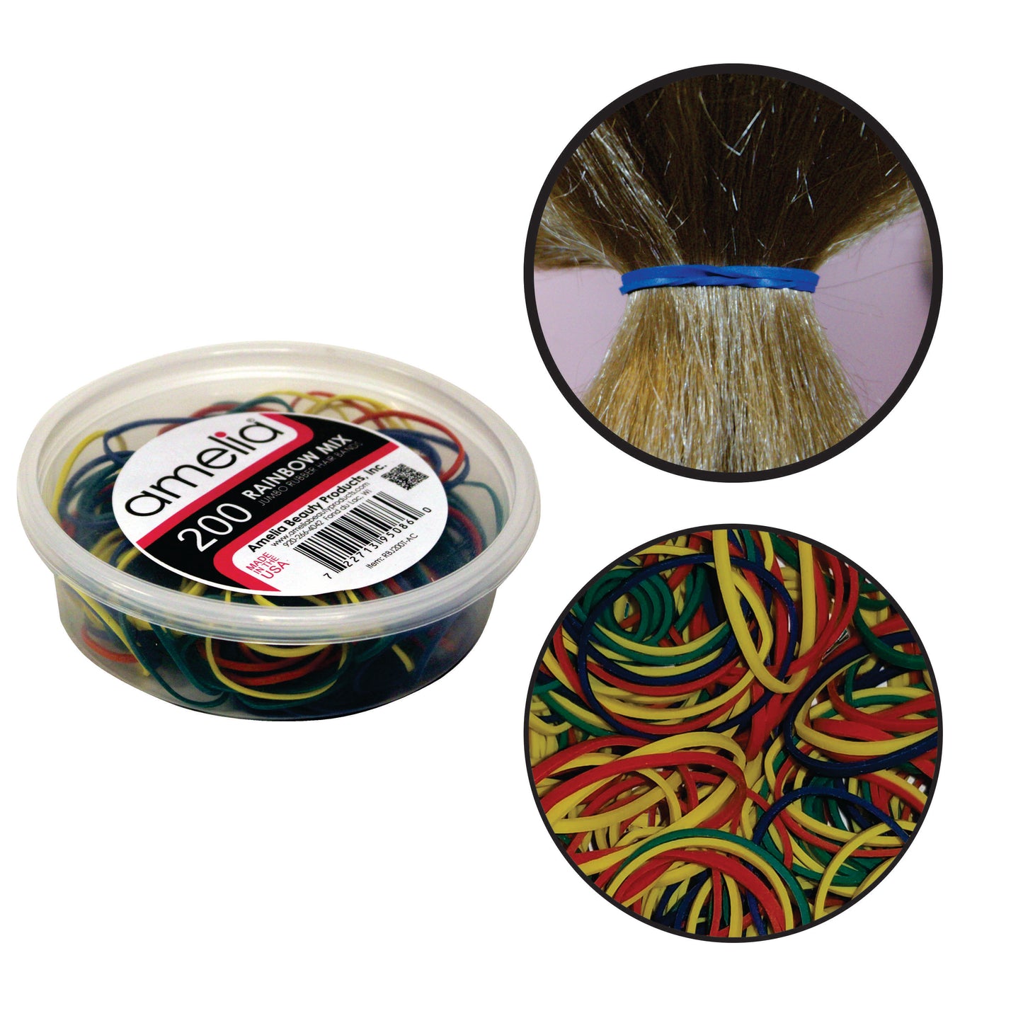 200 Jumbo 1" Rainbow Mix Rubber Bands for Hair | Extra Strong Ponytail Holders for Braids, Buns & Thick Hair | Made in USA | 200 Count Bulk Pack