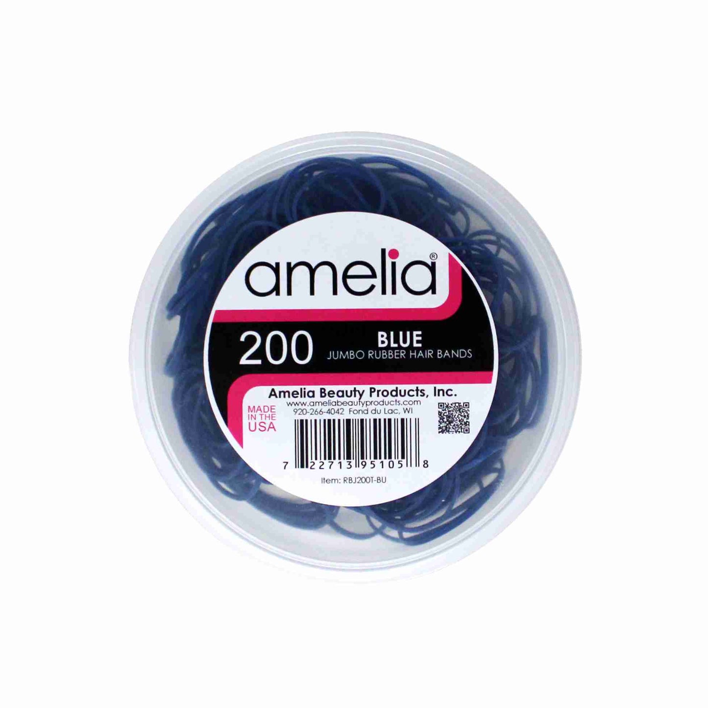 200 Jumbo 1" Blue Rubber Bands for Hair | Extra Strong Ponytail Holders for Braids, Buns & Thick Hair | Made in USA | 200 Count Bulk Pack