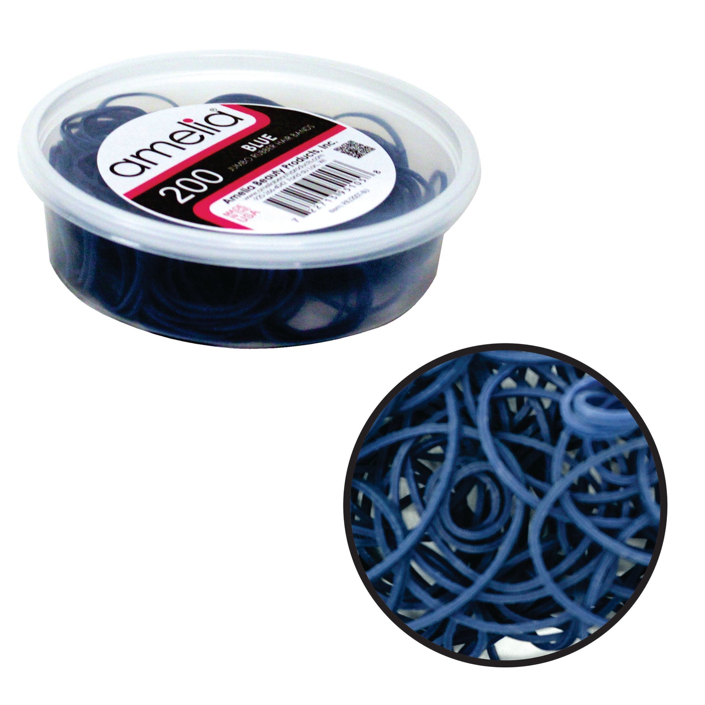 200 Jumbo 1" Blue Rubber Bands for Hair | Extra Strong Ponytail Holders for Braids, Buns & Thick Hair | Made in USA | 200 Count Bulk Pack