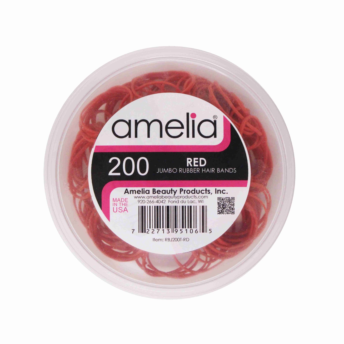 200 Jumbo 1" Red Rubber Bands for Hair | Extra Strong Ponytail Holders for Braids, Buns & Thick Hair | Made in USA | 200 Count Bulk Pack
