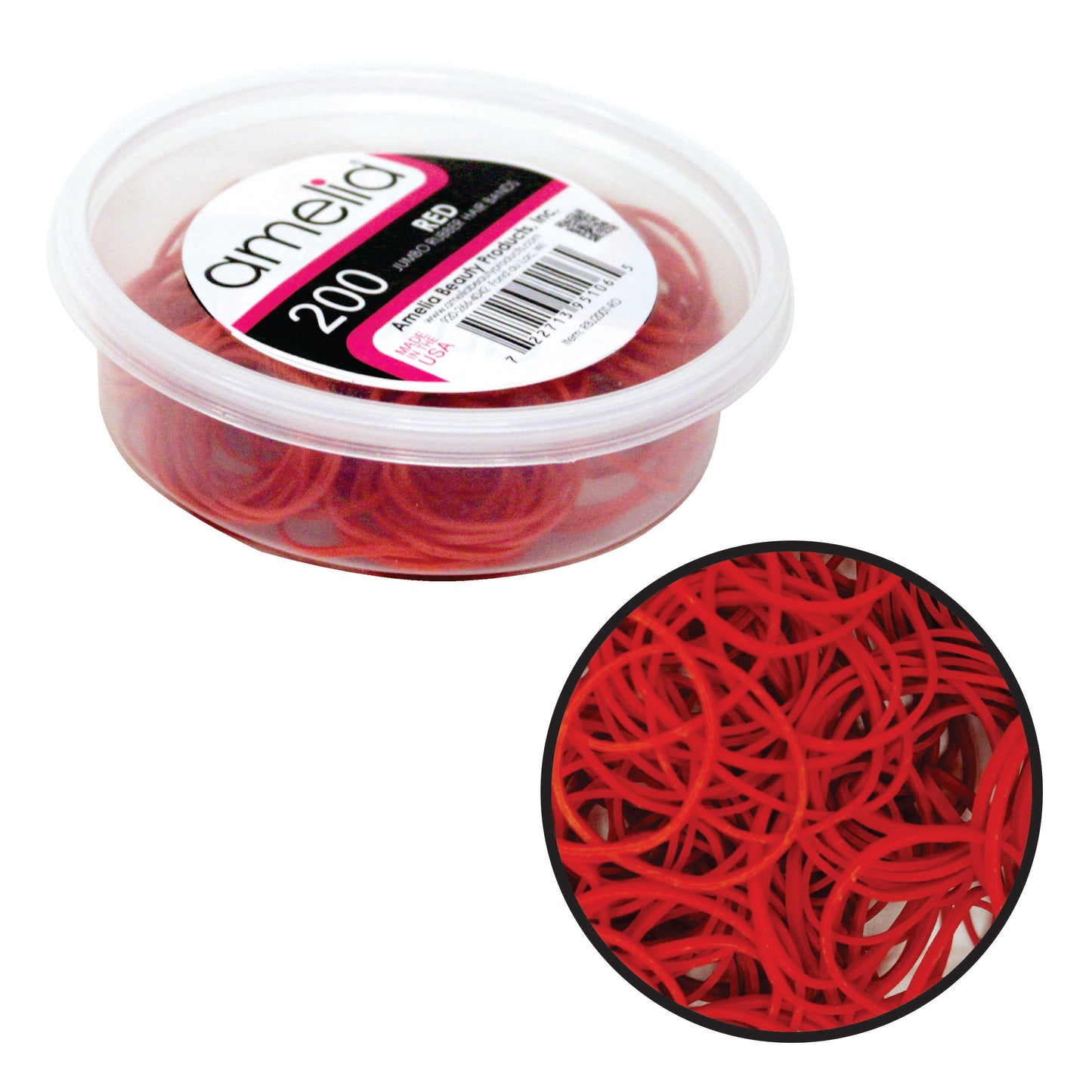 200 Jumbo 1" Red Rubber Bands for Hair | Extra Strong Ponytail Holders for Braids, Buns & Thick Hair | Made in USA | 200 Count Bulk Pack