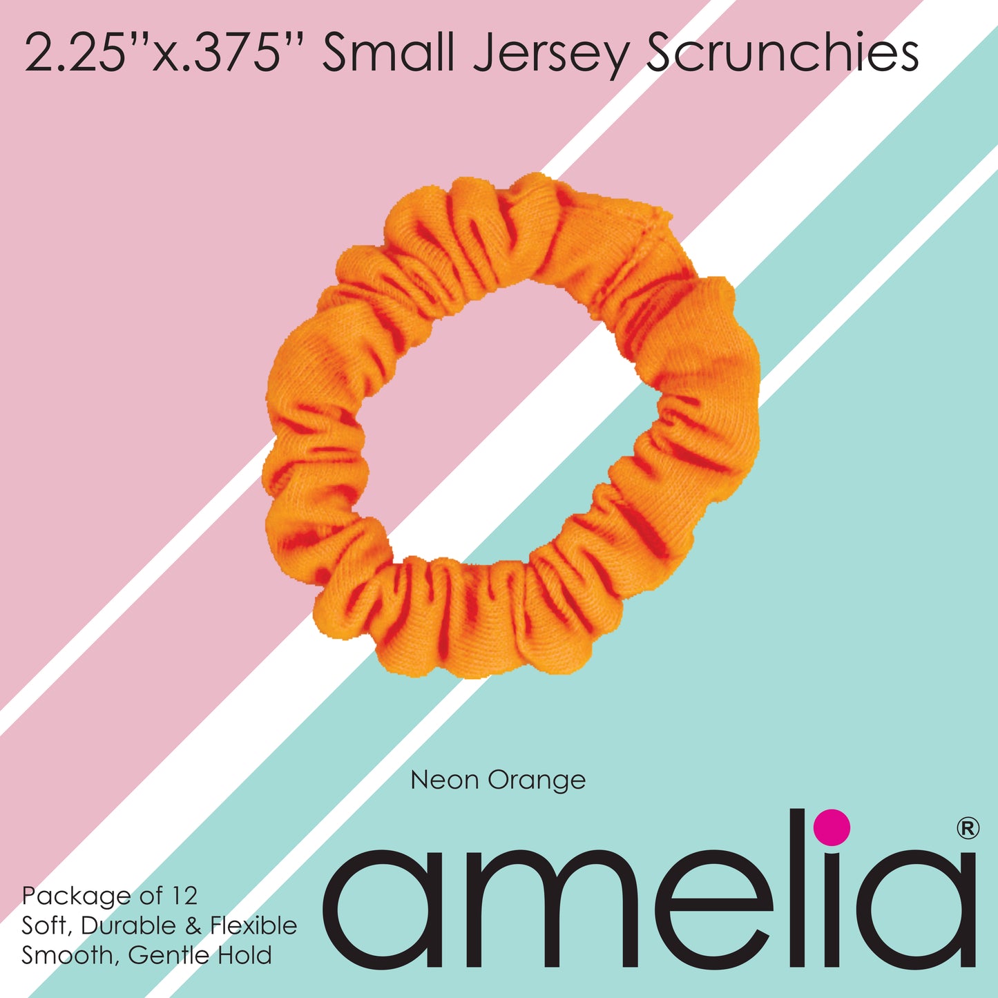 Amelia Beauty, Neon Orange Jersey Scrunchies, 2.25in Diameter, Gentle on Hair, Strong Hold, No Snag, No Dents or Creases. 12 Pack