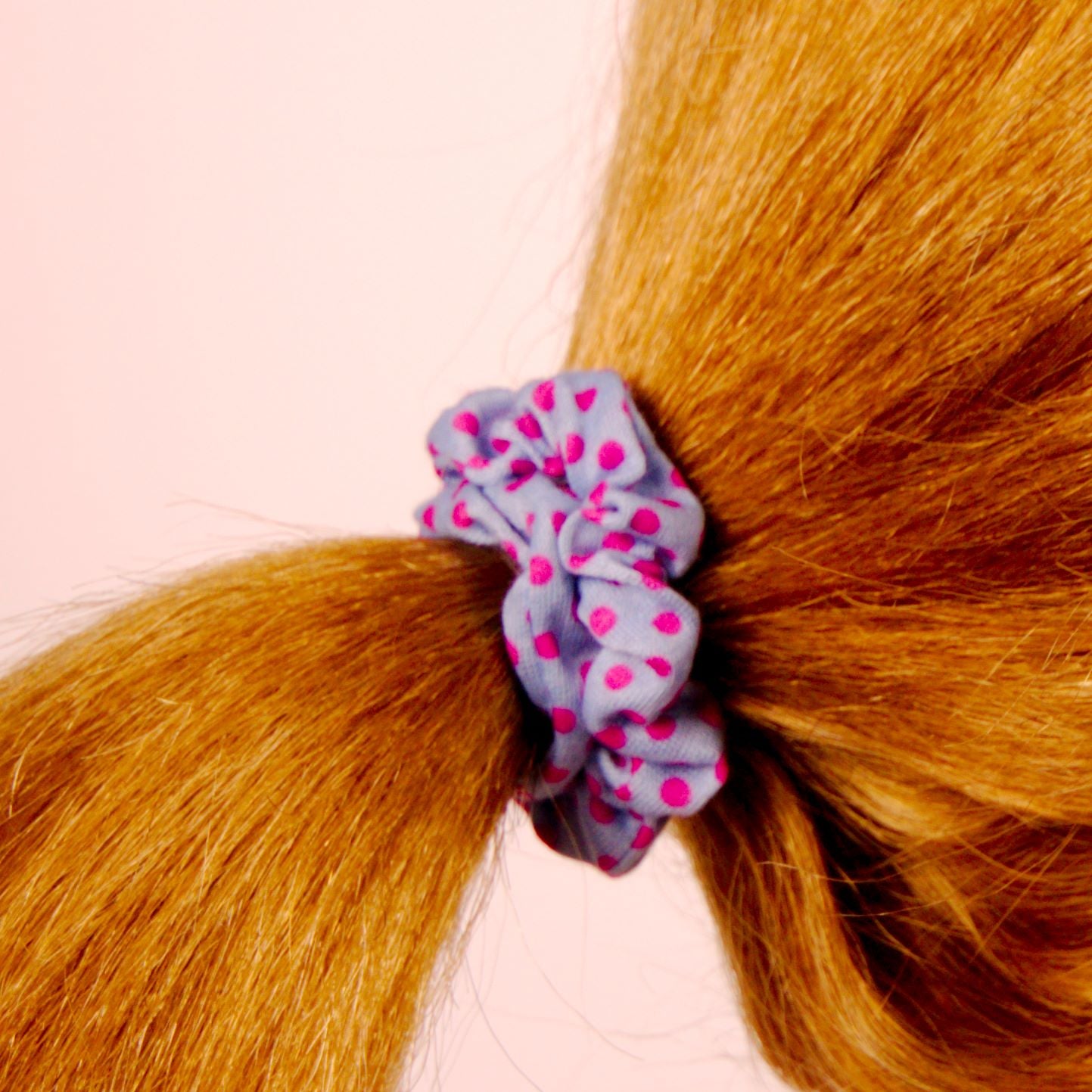 Amelia Beauty, Pink and Blue Polka Dot Mix Jersey Scrunchies, 2.25in Diameter, Gentle on Hair, Strong Hold, No Snag, No Dents or Creases. 12 Pack