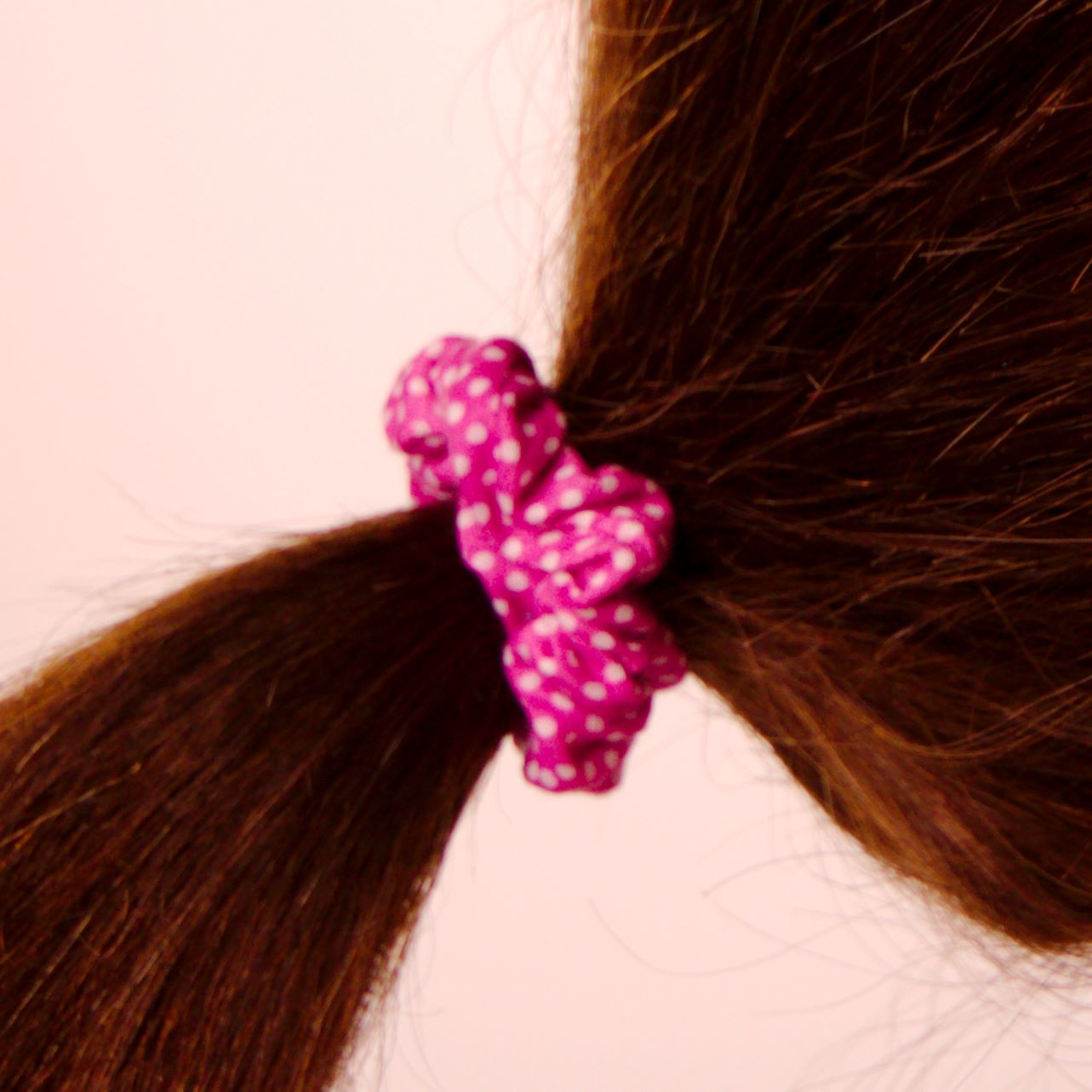 Amelia Beauty, Purple/White Dot Jersey Scrunchies, 2.25in Diameter, Gentle on Hair, Strong Hold, No Snag, No Dents or Creases. 12 Pack