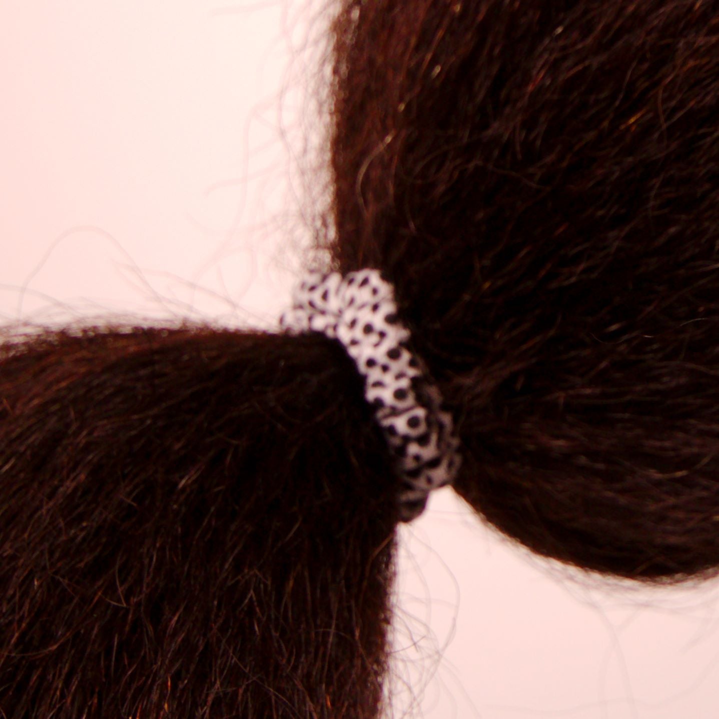 Amelia Beauty, White with Black Dots Skinny Jersey Scrunchies, 2.125in Diameter, Gentle on Hair, Strong Hold, No Snag, No Dents or Creases. 12 Pack