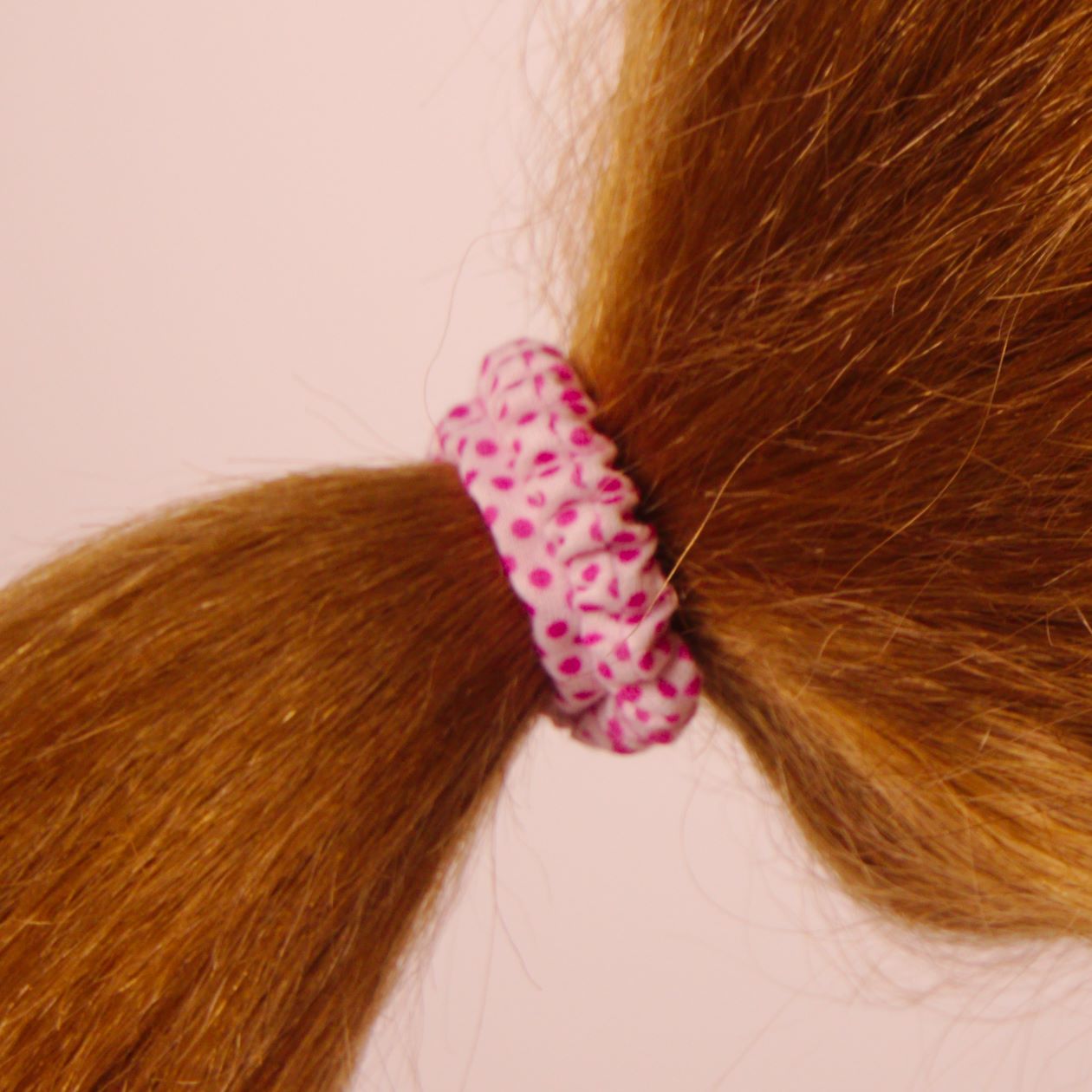Amelia Beauty, White with Pink Dots Skinny Jersey Scrunchies, 2.125in Diameter, Gentle on Hair, Strong Hold, No Snag, No Dents or Creases. 12 Pack