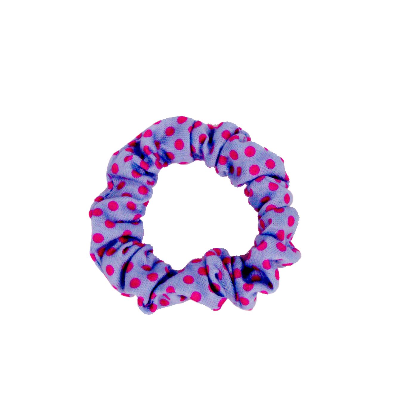 Amelia Beauty, Medium Pink Blue Dot Jersey Scrunchies, 2.5in Diameter, Gentle on Hair, Strong Hold, No Snag, No Dents or Creases. 10 Pack