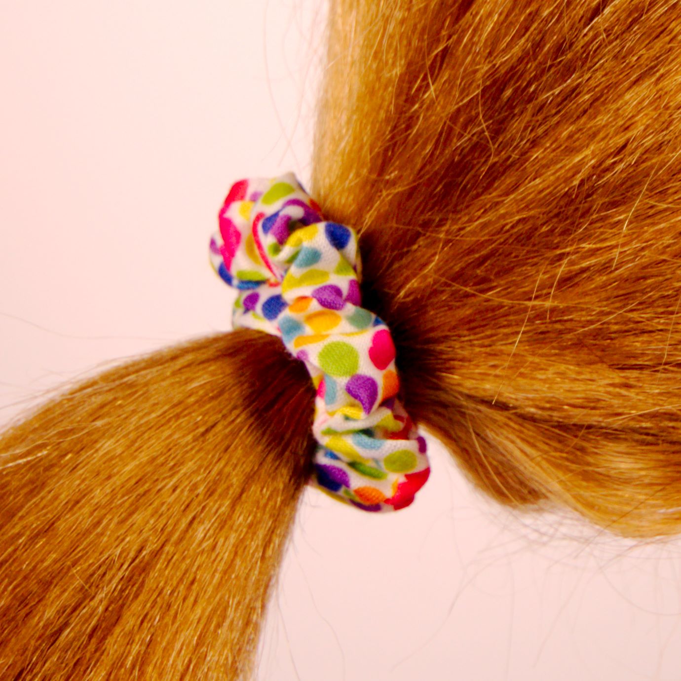 Amelia Beauty, Medium Rainbow Dot Jersey Scrunchies, 2.5in Diameter, Gentle on Hair, Strong Hold, No Snag, No Dents or Creases. 10 Pack