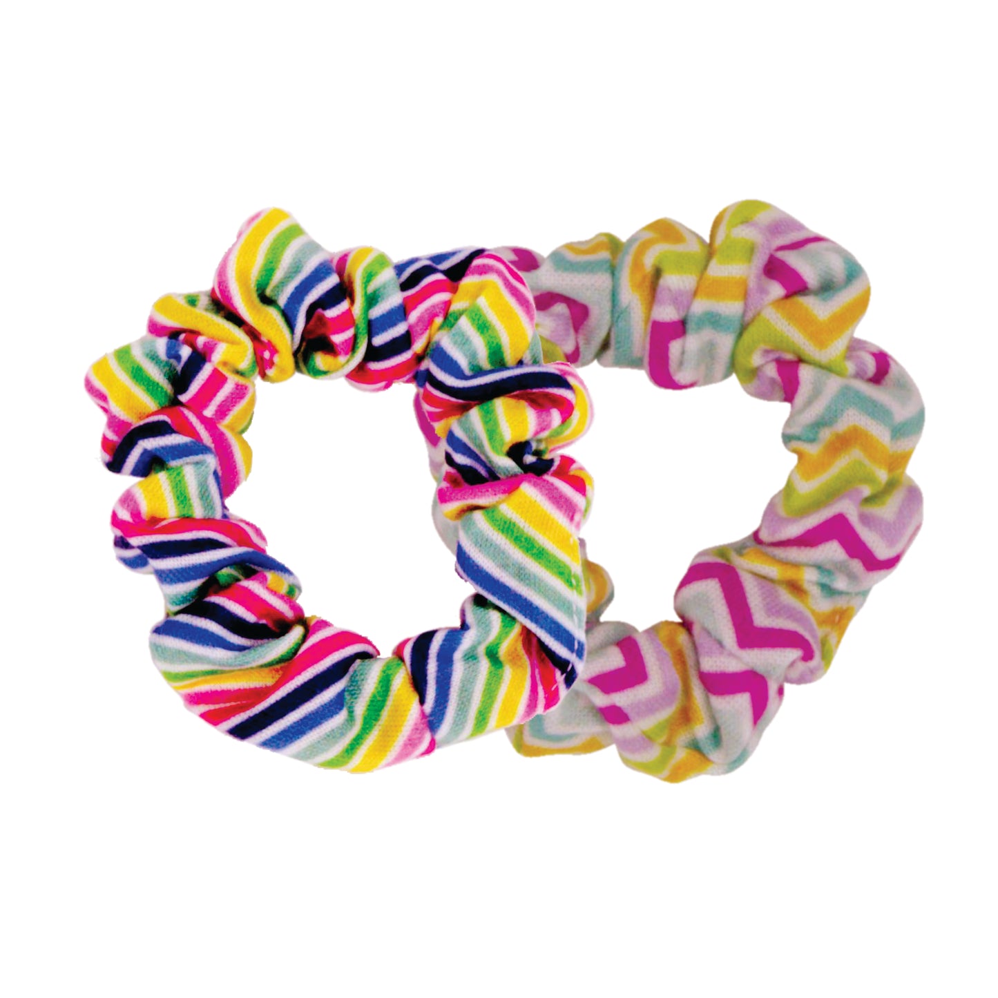 Amelia Beauty, Medium Rainbow and Pastel Stripe Mix Jersey Scrunchies, 2.5in Diameter, Gentle on Hair, Strong Hold, No Snag, No Dents or Creases. 10 Pack