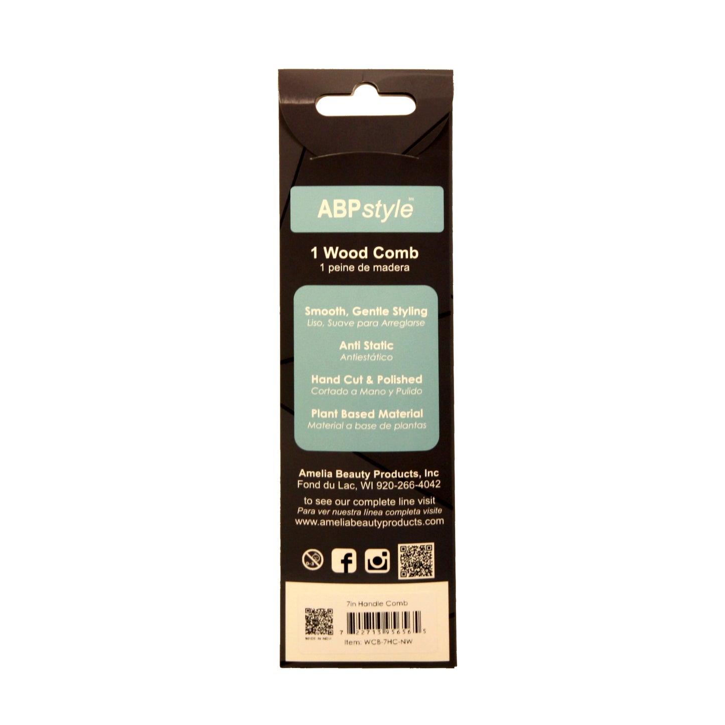 ABPStyle, 7in Neem Wood Handle Comb. Anti-Static, Damage Free, Promotes Hair Growth, Environmentally Friendly