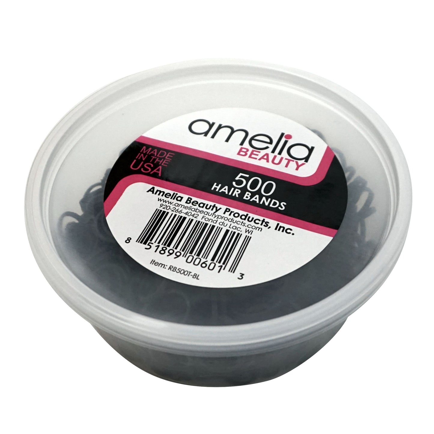 Amelia Beauty | 1/2in, Black, Elastic Rubber Band Pony Tail Holders | Made in USA, Ideal for Ponytails, Braids, Twists, Dreadlocks, Styling Accessories for Women, Men and Girls | 500 Pack