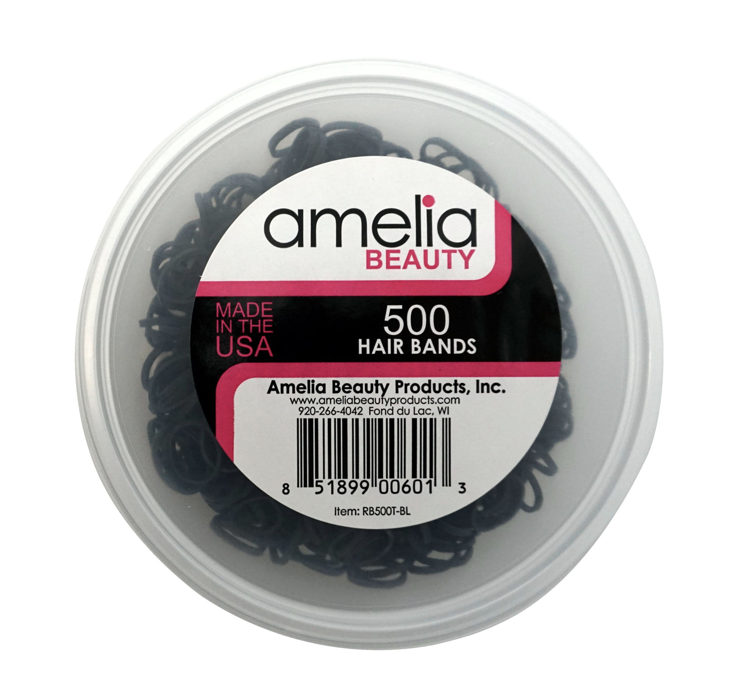 Amelia Beauty | 1/2in, Black, Elastic Rubber Band Pony Tail Holders | Made in USA, Ideal for Ponytails, Braids, Twists, Dreadlocks, Styling Accessories for Women, Men and Girls | 500 Pack