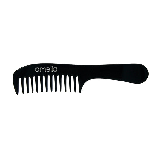 Amelia Beauty Cellulose Acetate 8in Handle Comb, Handmade, Smooth Edges, Eco-Friendly Plant Based Material, Course Tooth - Black Color