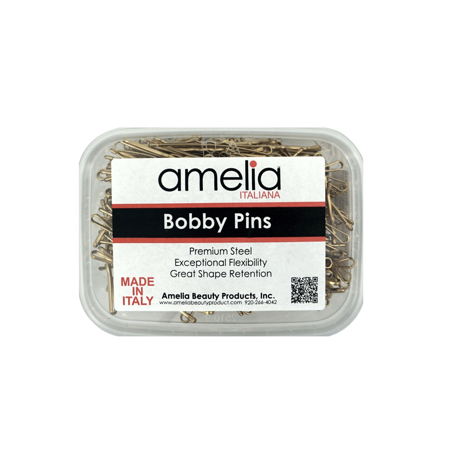 300, Brass Color, 2.0in (5.0cm), Italian Made Bobby Pins, Recloseable Stay Clean and Organized Container