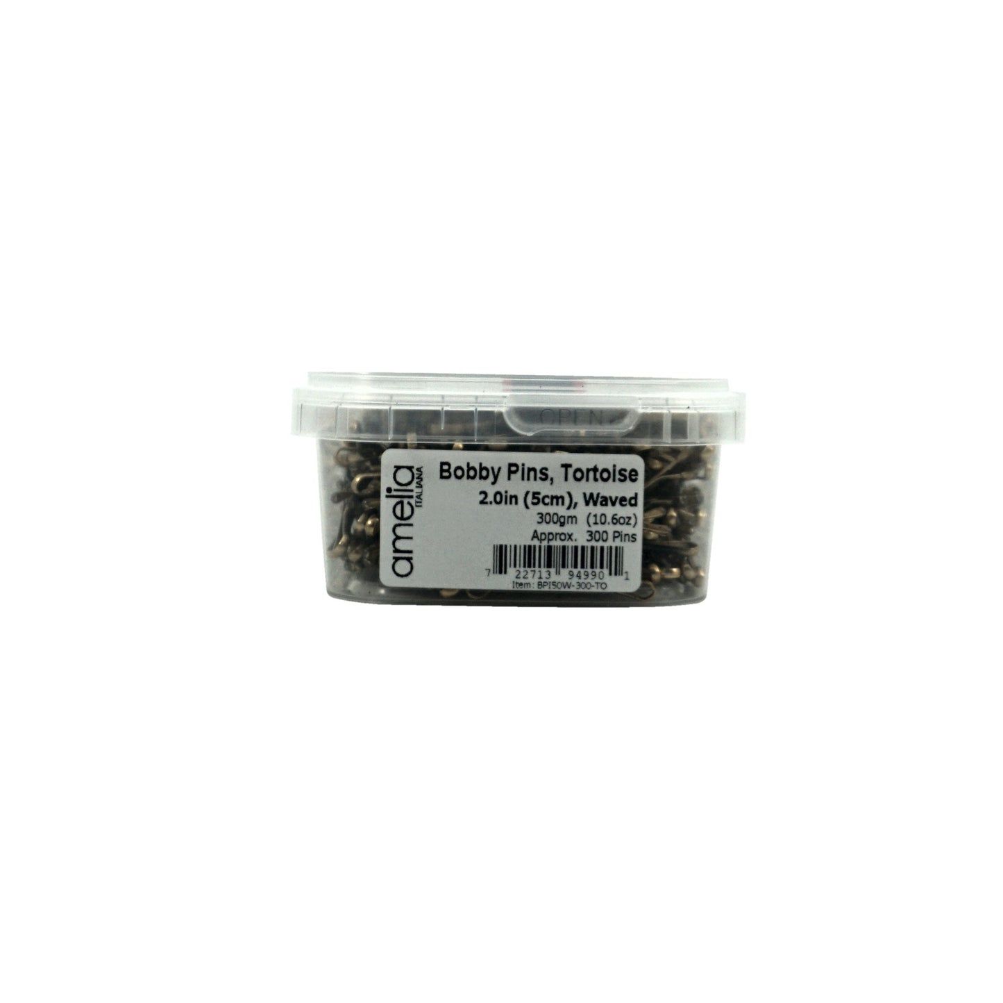 300, Tortoise Color (Brassed/Black), 2.0in (5.0cm), Italian Made Bobby Pins, Recloseable Stay Clean and Organized Container