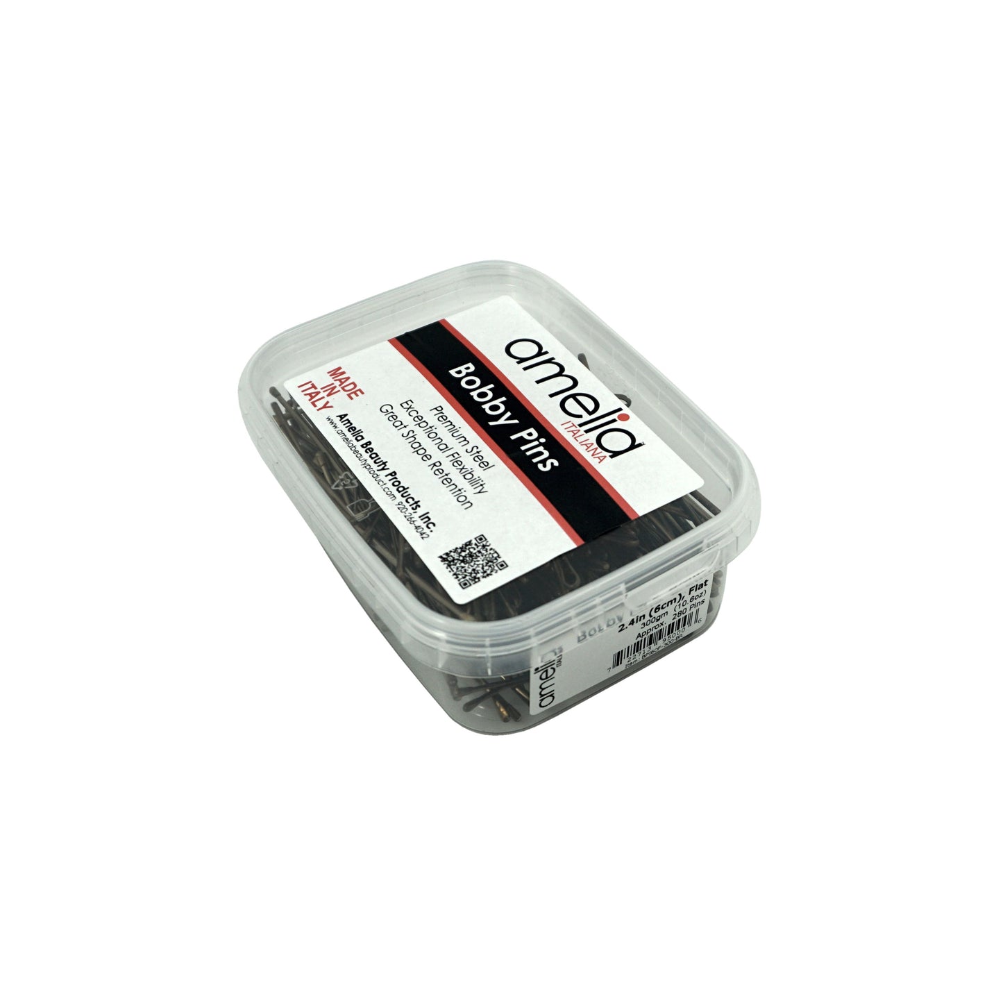 280, Brown, 2.4in (6.0cm), Italian Made Flat Bobby Pins, Recloseable Stay Clean and Organized Container