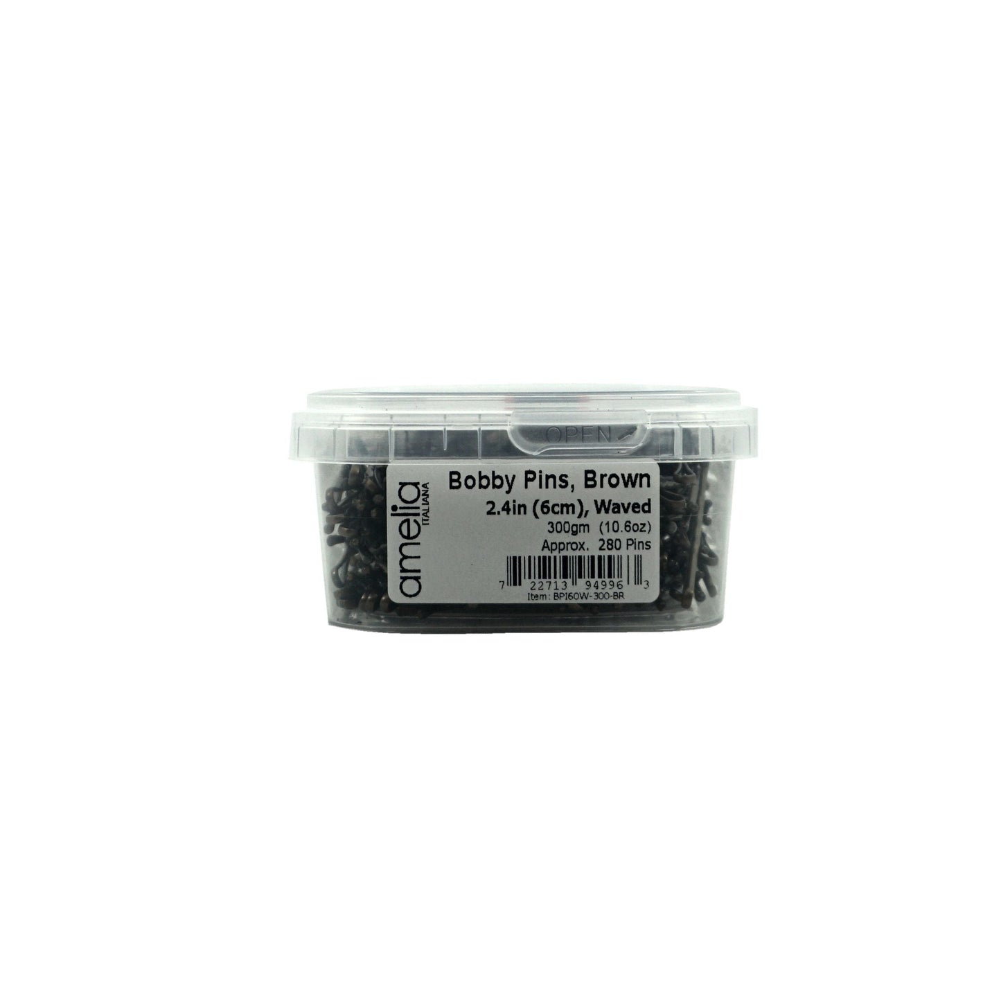 280, Brassed Color, 2.4in (6.0cm), Italian Made Bobby Pins, Recloseable Stay Clean and Organized Container