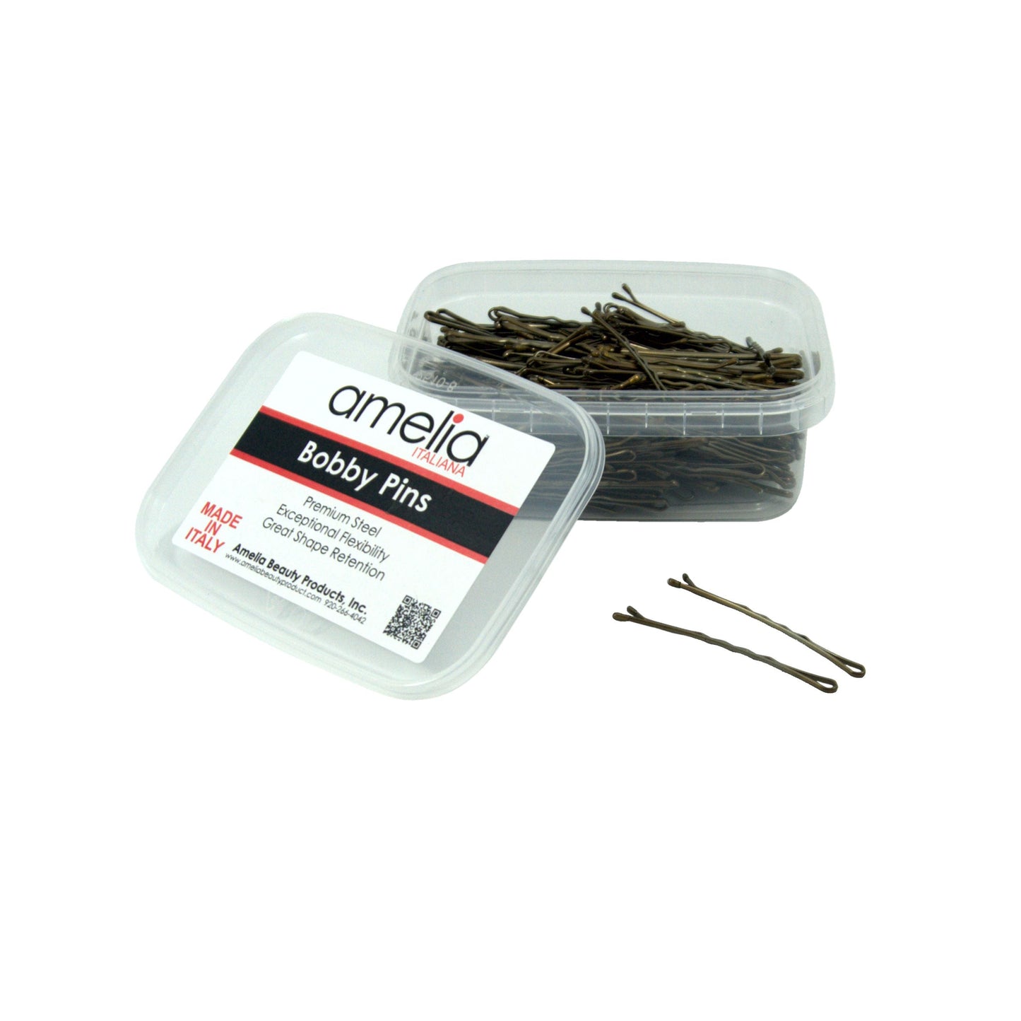 280, Brassed Color, 2.4in (6.0cm), Italian Made Bobby Pins, Recloseable Stay Clean and Organized Container