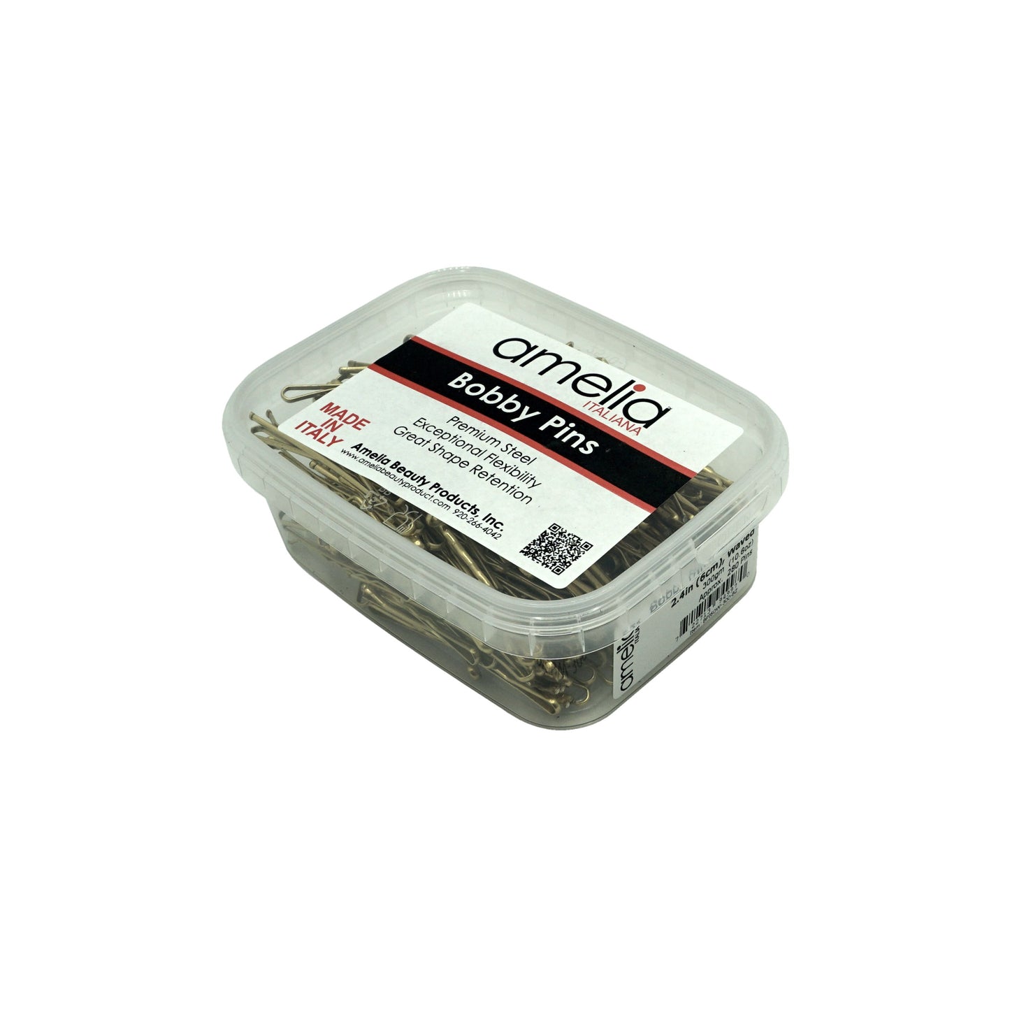 280, Brassed Color, 2.4in (6.0cm), Italian Made Flat Bobby Pins, Recloseable Stay Clean and Organized Container