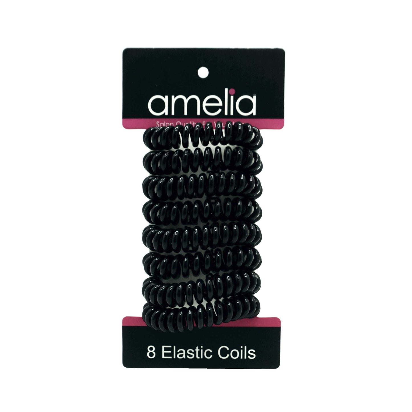 Amelia Beauty Products 8 Small Elastic Hair Coils, 1.5in Diameter Thick Spiral Hair Ties, Gentle on Hair, Strong Hold and Minimizes Dents and Creases, Black