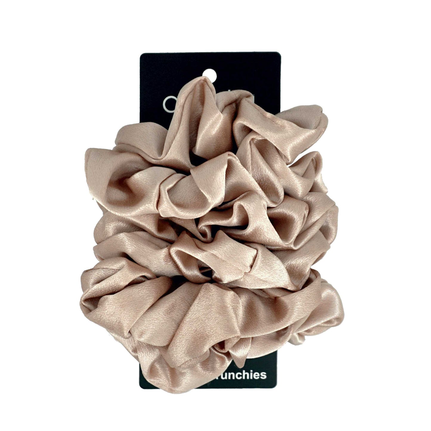 Amelia Beauty, Tan Imitation Silk Scrunchies, 4.5in Diameter, Gentle on Hair, Strong Hold, No Snag, No Dents or Creases. 6 Pack