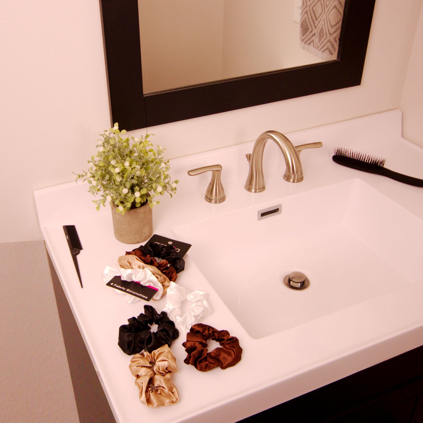 Amelia Beauty Products,  Earth Blend Satin Scrunchies, 3.5in Diameter, Gentle on Hair, Strong Hold, No Snag, No Dents or Creases. 8 Pack