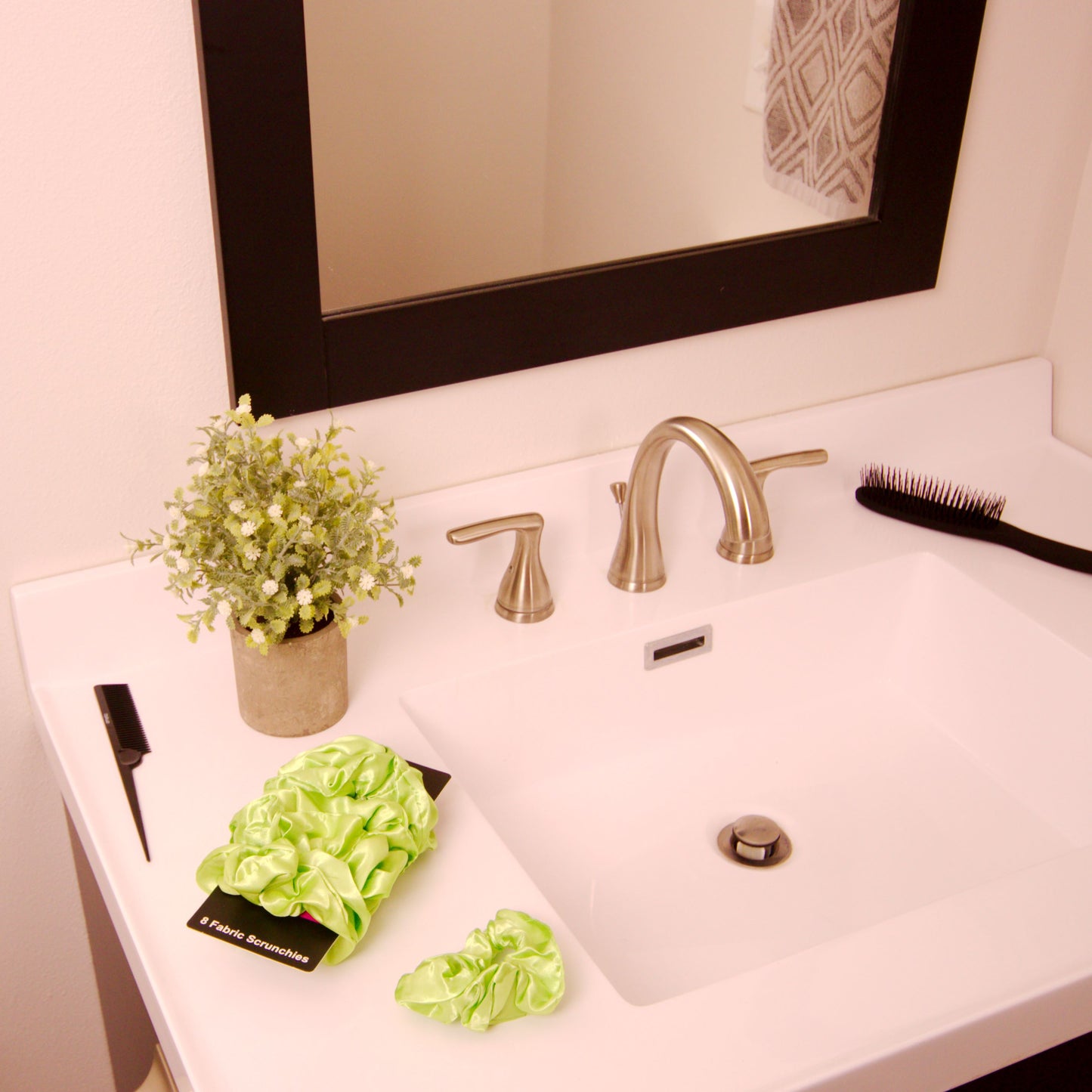 Amelia Beauty Products, Lime Satin Scrunchies, 3.5in Diameter, Gentle on Hair, Strong Hold, No Snag, No Dents or Creases. 8 Pack